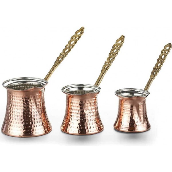 Turkish Coffee Pot Set, 3 Pcs Copper