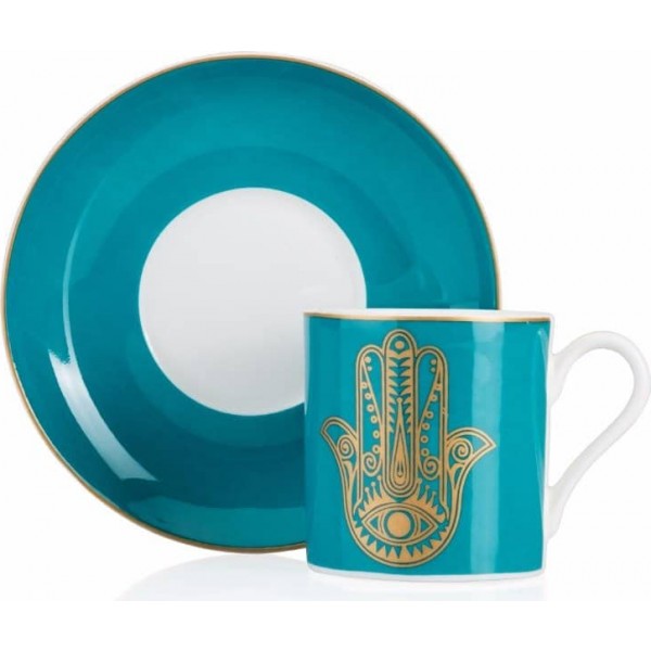 Hamsa Hand Turkish Coffee Set for 2 - Turquoise