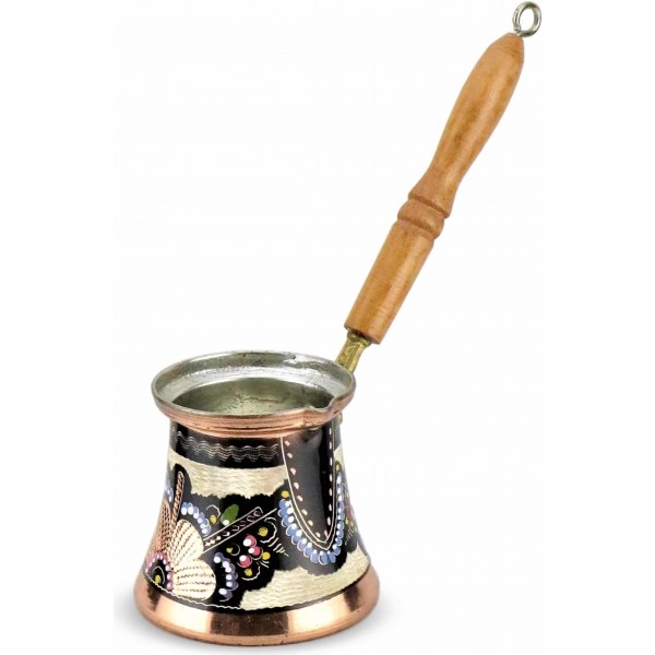 Flower Engraved Copper Turkish Coffee Pot