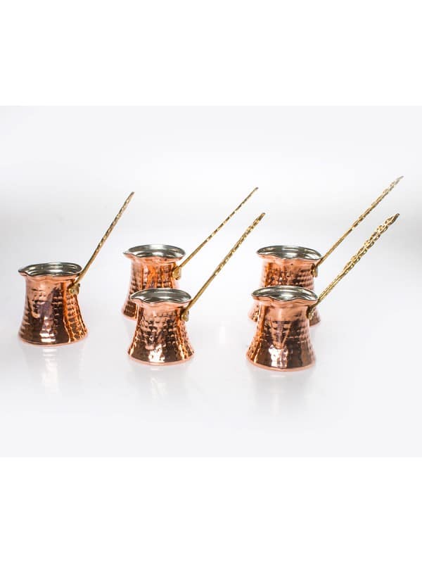 Turkish Coffee Pot Set, 5 Pcs, Copper Grand Turkish Bazaar