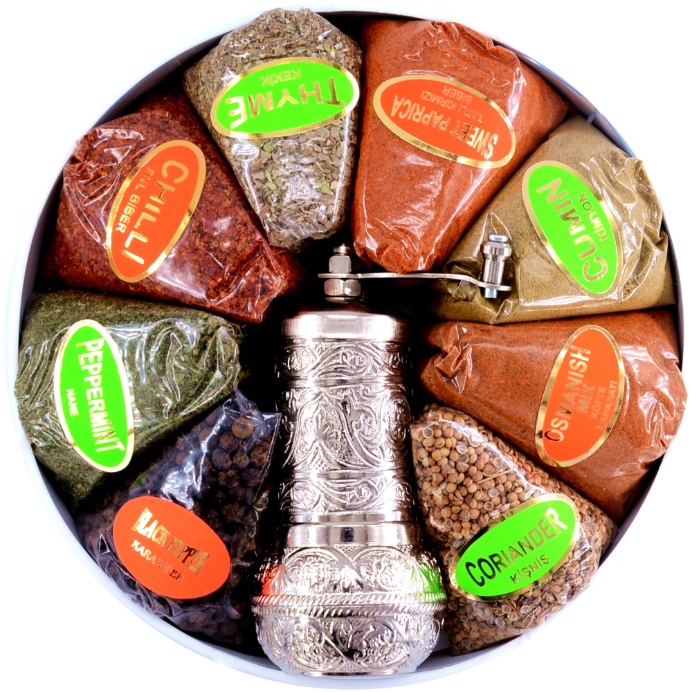 Buy Small Turkish Spice Basket with Grinder, 8 Different Turkish Spice