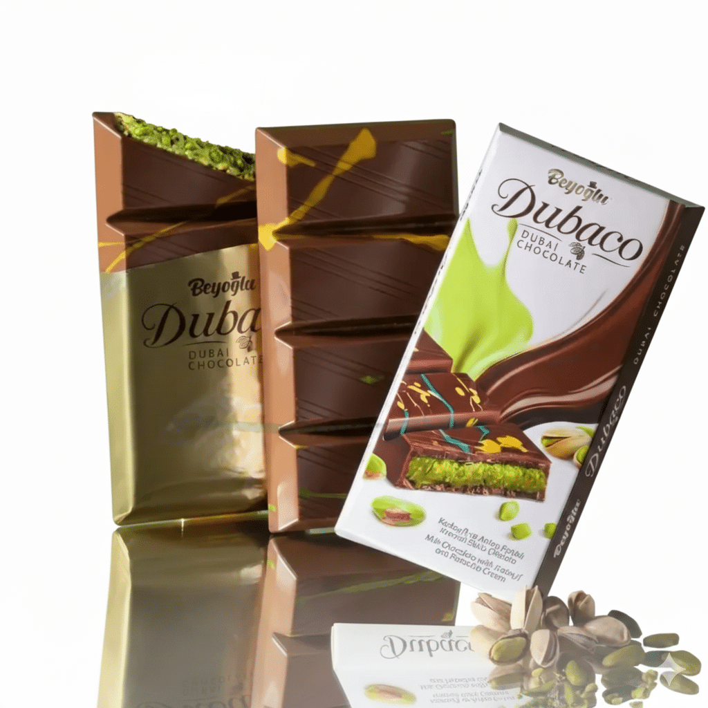 dubaco-crispy-kadayif-dubai-milk-chocolate-200g-grandturkishbazaar-3 Dubaco Dubai Chocolate Bar with Pistachio Cream & Kadayif Filling, 200g (7.05oz)
