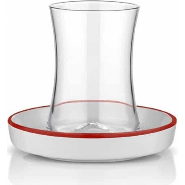 Istanbul Tiryaki Tea Set for 6 Red Bordered