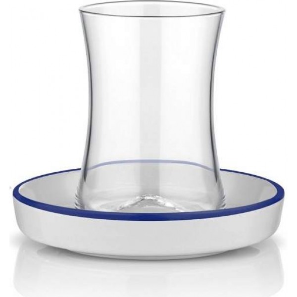 Istanbul Tiryaki Tea Set for 6 Blue Bordered