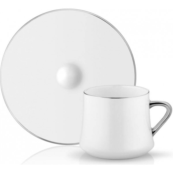 Sufi Turkish Coffee Set for 6 Platin Bordered